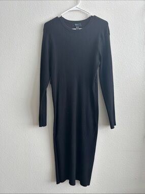 Forever 21+ Black Rib Knit Long Sleeve Midi Dress